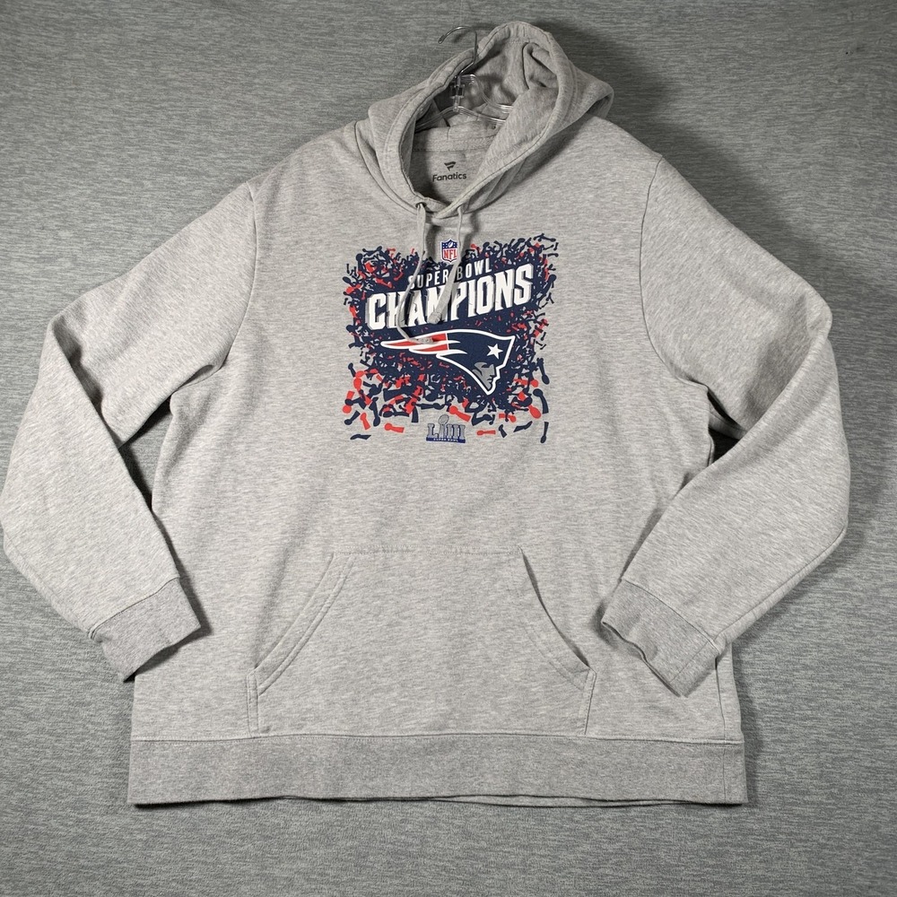 New England Patriots Hoodie Mens 2XL Gray NFL Football Super Bowl LIII Fanatics